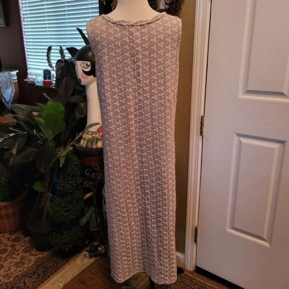 LOGO Lori Goldstein Midi Dress Eyelet Gray White Side Slit Casual Sleeveless XL - Picture 5 of 10
